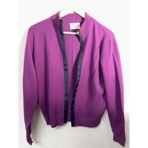 Vintage Pendleton‎ Purple Wool Cardigan Blue Trim Made USA Womens L